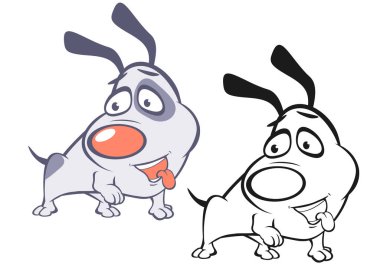 Sizin için Sevimli Çizgi Film Karakteri Avcı Köpeğinin Vektör İllüstrasyonu Tasarım ve Bilgisayar Oyunu. Renklendirme Kitabı Özeti - Vektör