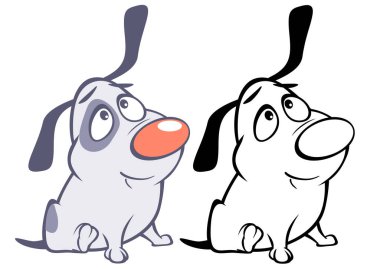 Sizin için Sevimli Çizgi Film Karakteri Avcı Köpeğinin Vektör İllüstrasyonu Tasarım ve Bilgisayar Oyunu. Renklendirme Kitabı Özeti - Vektör