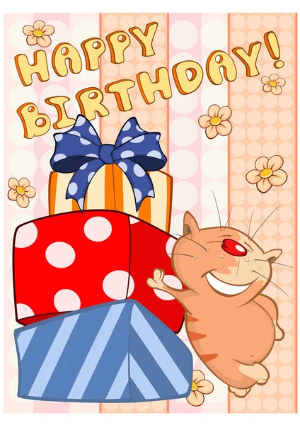 Carte Anniversaire Joyeux Personnage Bande Dessinée Mignon Cat Carte Voeux — Image vectorielle