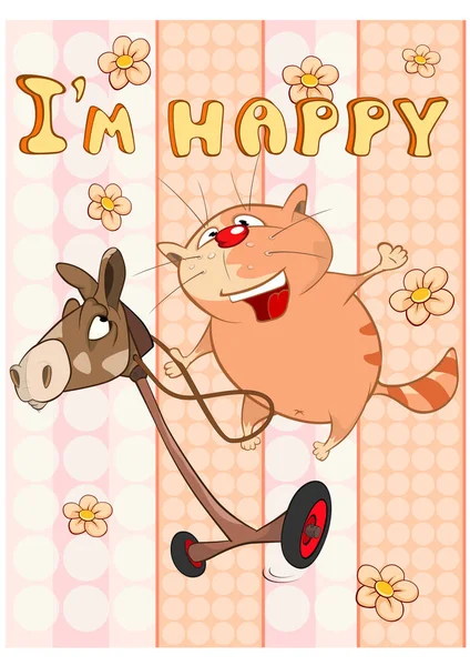 Happy Birthday Card Cute Cartoon Character Cat Открытка Счастливого Момента — стоковый вектор