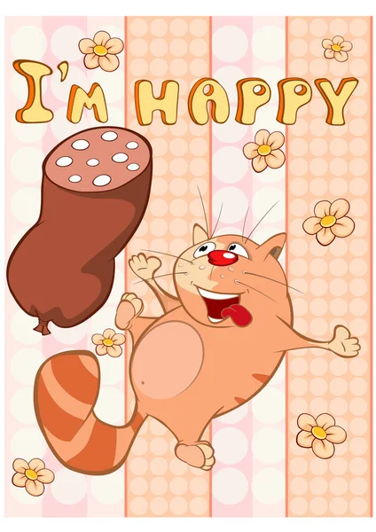 Happy Birthday Card Cute Cartoon Character Cat Greeting Card Happy — Stock Vector