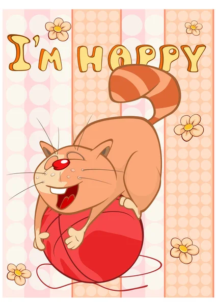 Ευτυχισμένη Κάρτα Γενεθλίων Χαριτωμένο Cartoon Character Cat Ευχετήρια Κάρτα Χαρούμενη — Διανυσματικό Αρχείο