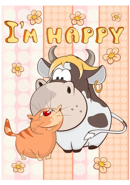 生日快乐贺卡可爱卡通猫 问候卡 快乐时刻 — 图库矢量图片