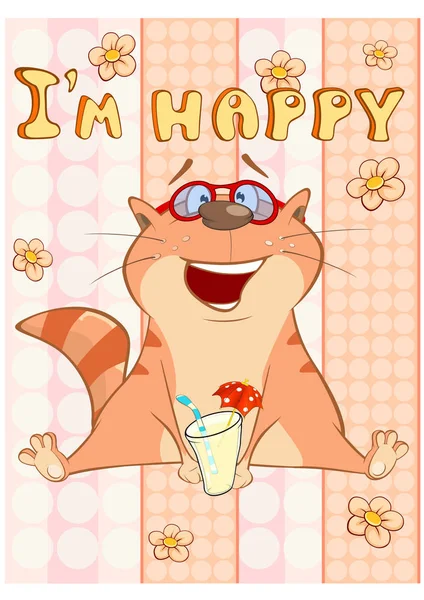 Happy Birthday Card Cute Cartoon Character Cat Открытка Счастливого Момента — стоковый вектор
