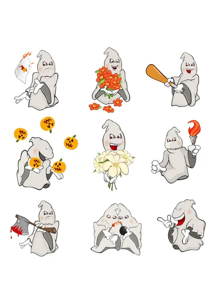 Set Vector Illustrations Cute Cartoon Character Ghost Para Diseño Juego — Archivo Imágenes Vectoriales