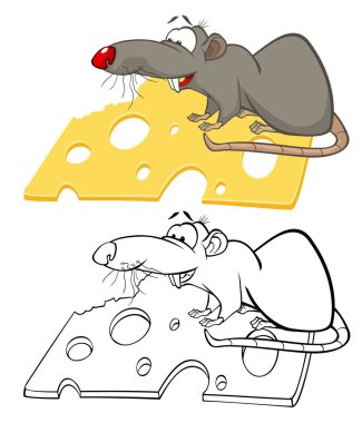 Sizin için Sevimli Çizgi Film Karakteri Fare Vektör İllüstrasyonu Tasarım ve Bilgisayar Oyunu. Renklendirme Kitabı Özeti - Vektör