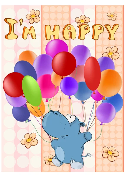 Buon Compleanno Carino Cartoon Personaggio Ippopotamo Biglietto Auguri Momento Felice — Vettoriale Stock