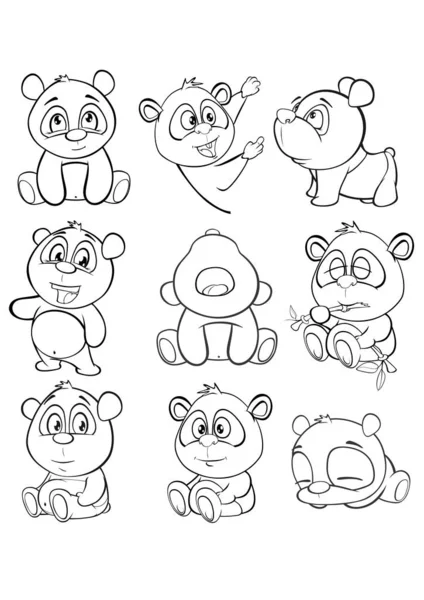 为您设计和电脑游戏的可爱卡通角色熊猫的矢量说明 彩色书纲要集 — 图库矢量图片