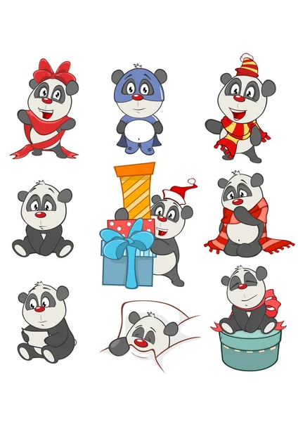 Vektorová Ilustrace Sady Funny Panda Bear Kreslený Znak Vektor — Stockový vektor