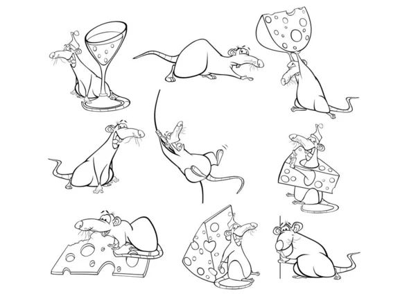 为您设计和电脑游戏的可爱卡通小白鼠的矢量图解 彩色书纲要集 — 图库矢量图片