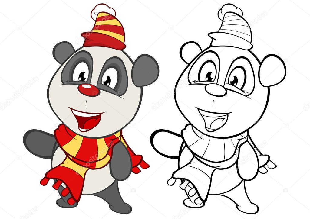 Illustration of a Cute Cartoon Character Panda for you Design and Computer Game. Coloring Book Outline Set - Illustration