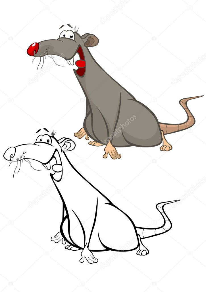 Vector Illustration of a Cute Cartoon Character Rat for you Design and Computer Game. Coloring Book Outline Set - Vector