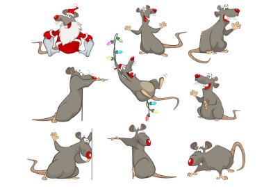 Bir grup Noel faresi simgesi, basitçe vektör çizimi  