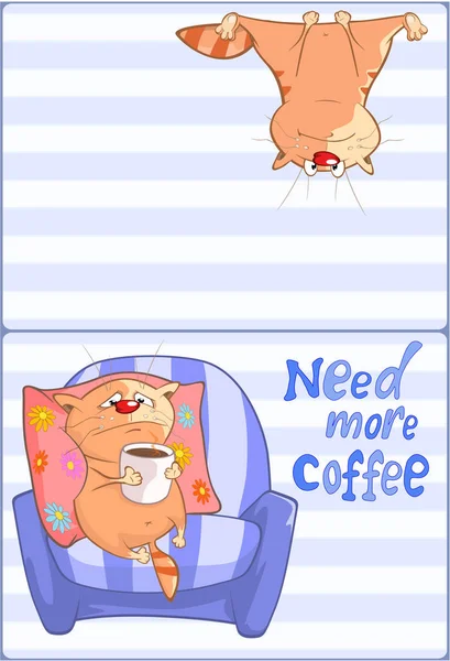 Potřebovat Více Kávy Banner Roztomilou Kočkou Jednoduše Vektorové Ilustrace — Stockový vektor