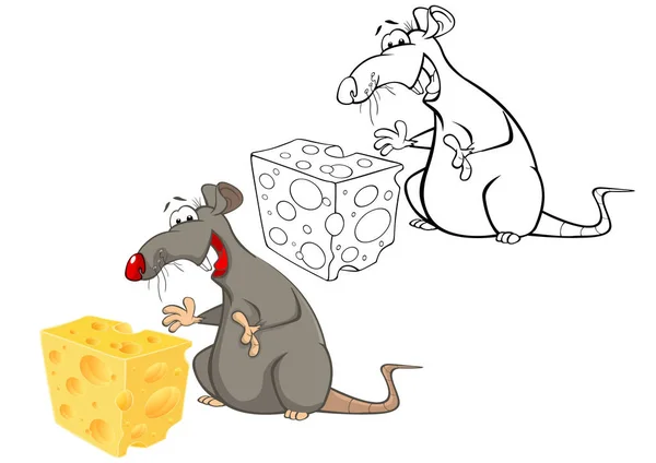 Niedliche Ratten Mit Käse Einfach Vektorillustration — Stockvektor