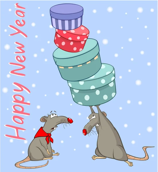 Happy New Year Card Template Rats Simply Vector Illustration — Stock Vector