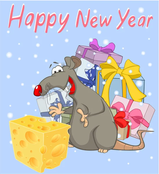 Happy New Year Card Template Rat Simply Vector Illustration — Stock Vector