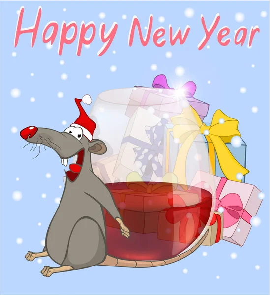 Happy New Year Card Template Rat Simply Vector Illustration — Stock Vector