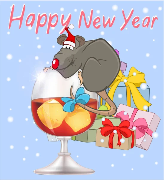 Happy New Year Card Template Rat Simply Vector Illustration — Stock Vector