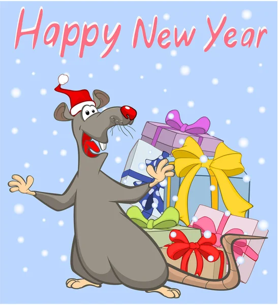 Happy New Year Card Template Rat Simply Vector Illustration — Stock Vector