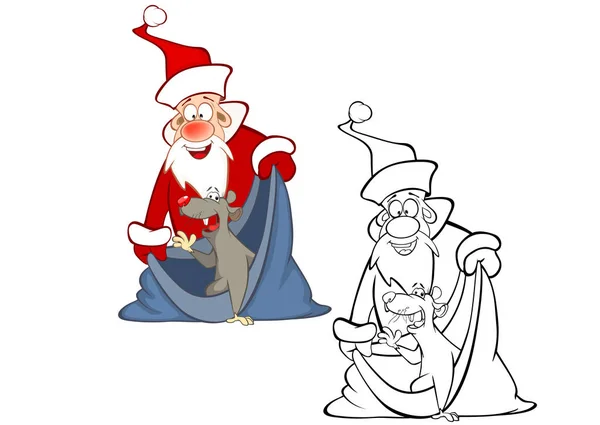 Set Van Santas Met Ratten Gewoon Vectorillustratie — Stockvector