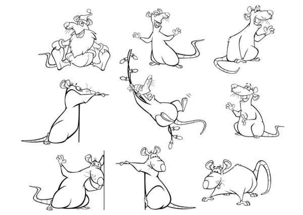 Set Van Kerst Ratten Pictogrammen Gewoon Vector Illustratie — Stockvector