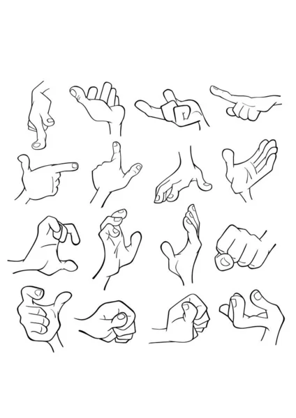 Jogo Mãos Desenho Animado Vetor Com Gestos Diferentes — Vetor de Stock