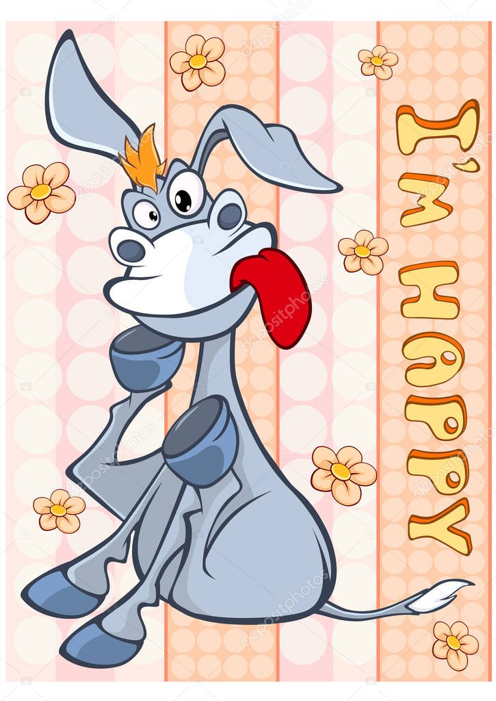 Illustration of a Cute Cartoon Character Burro for you Design and Computer Game. Coloring Book Outline Set - Illustration