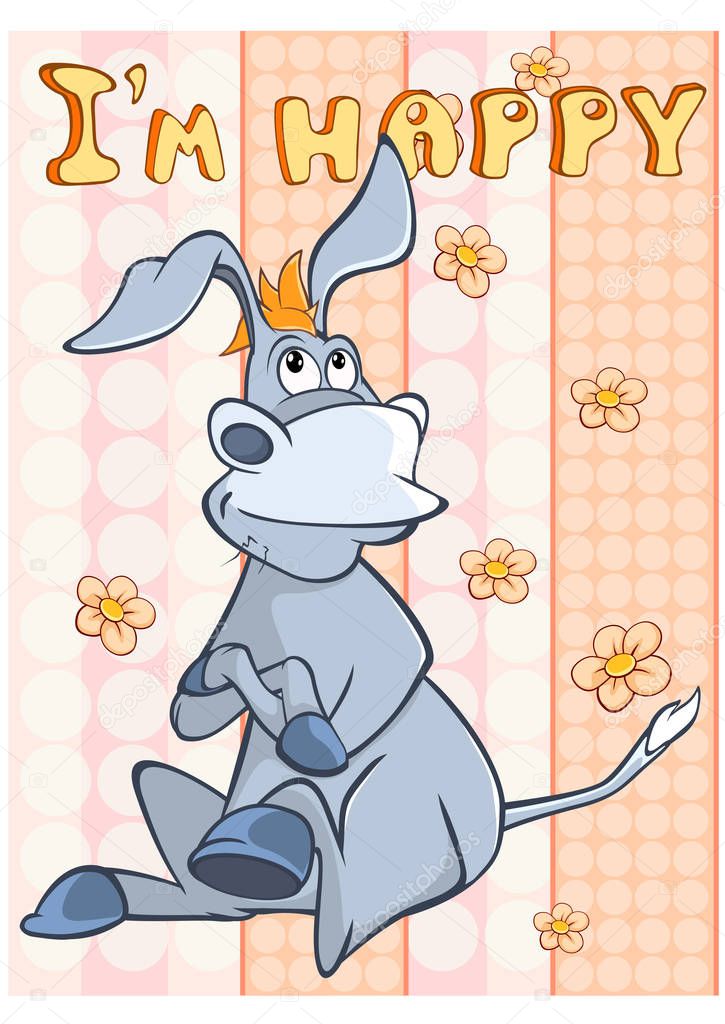 Illustration of a Cute Cartoon Character Burro for you Design and Computer Game. Coloring Book Outline Set - Illustration