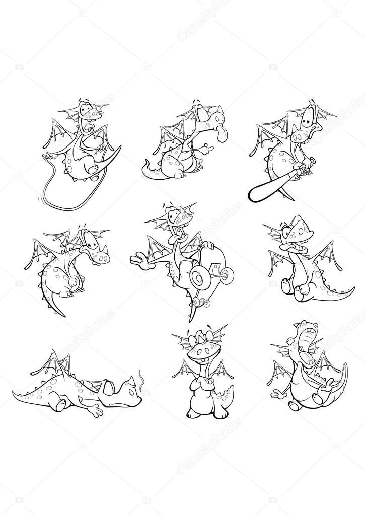cartoon dragons characters, simply vector illustration 