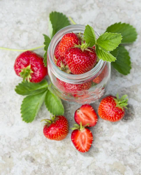 vahşi kırmızı çilek yeşil yaprak ile 