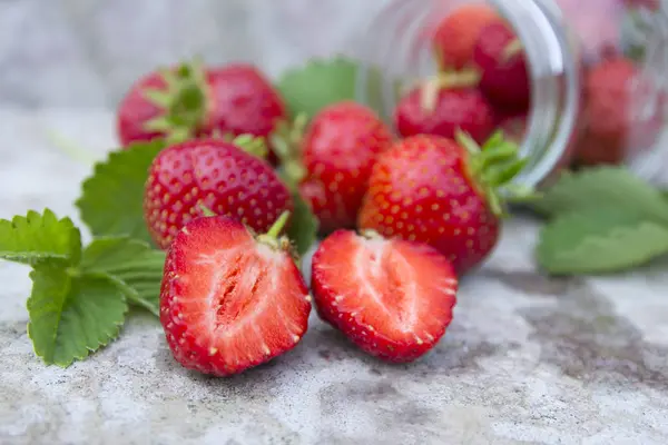 vahşi kırmızı çilek yeşil yaprak ile 