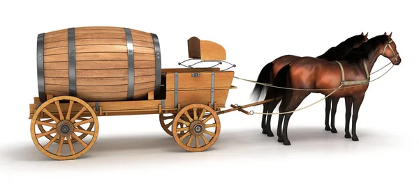 Carruagem de cavalo com um grande barril. Imagem 3d . — Fotografia de Stock