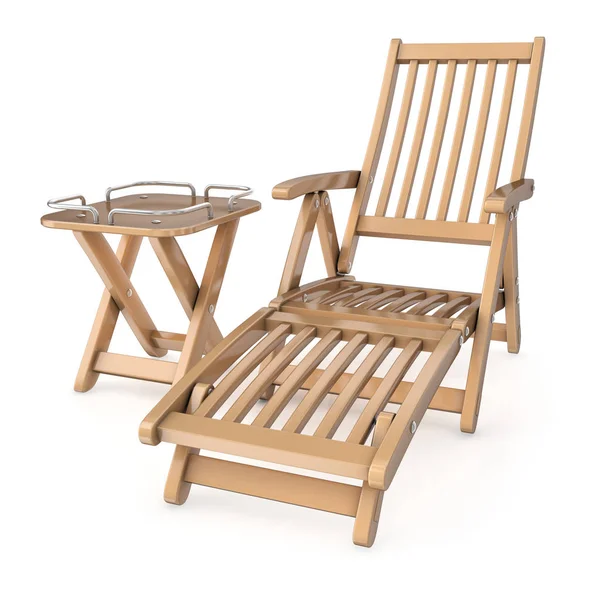 Chaise longue et table en bois . — Photo