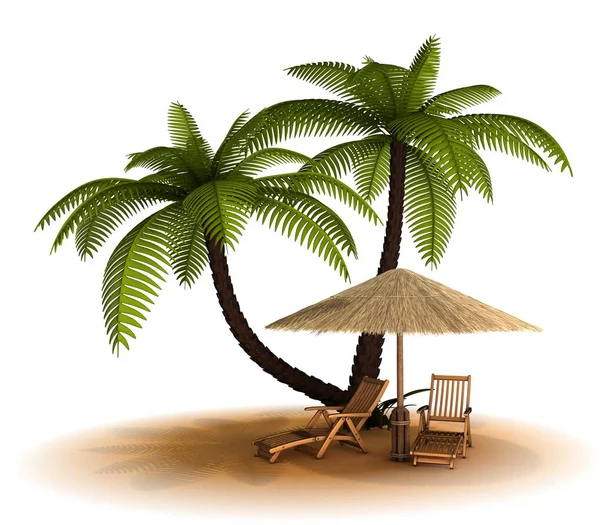 Sand, umbrella, chaise lounges. Stock Image