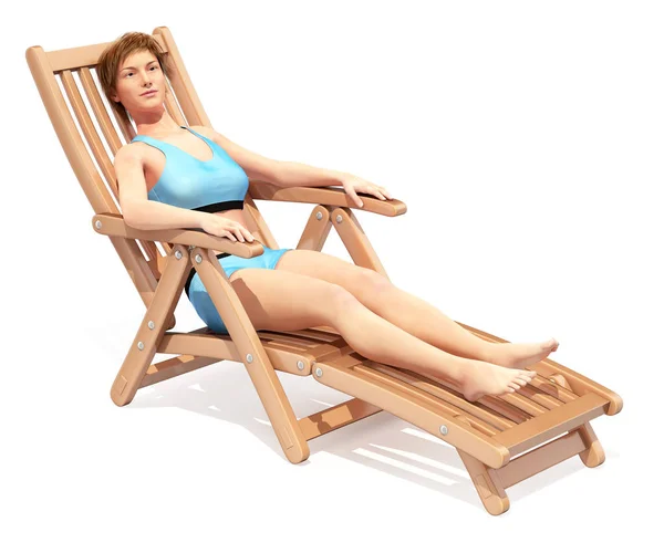 Girl in a blue swimsuit in a deckchair. Stock Image