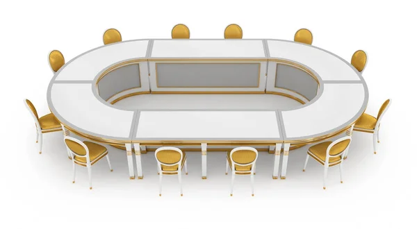 Mesa Negociação Branca Com Ouro Cadeiras Imagem — Fotografia de Stock
