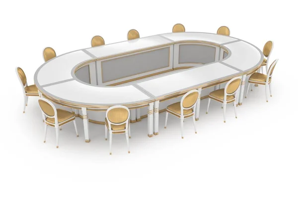 Table Négociation Blanche Avec Chaises Image Images De Stock Libres De Droits