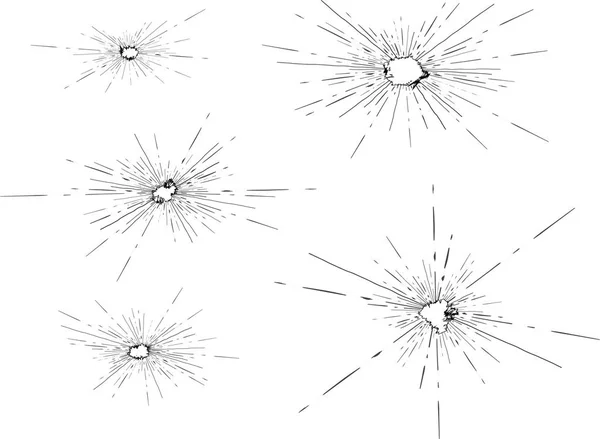 Rastros de balas rompieron el vidrio . — Vector de stock