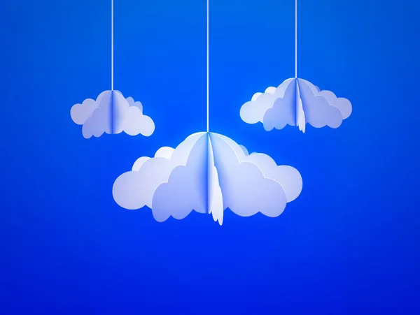 Nube de papel en estilo origami en el fondo del cielo — Vector de stock