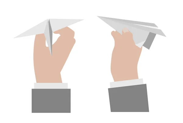 Hand som håller ett pappersflygplan. — Stock vektor