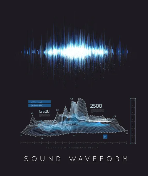 Musikaliska equalizern, ljudvågor, på en svart bakgrund — Stock vektor