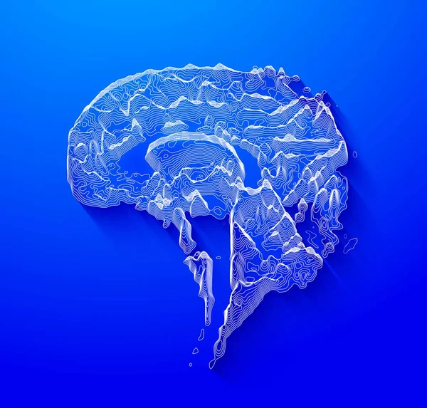 Il cervello sotto forma di mappa topografica. Il concetto di tecnologia moderna, trasferimento di dati tra neuroni . — Vettoriale Stock