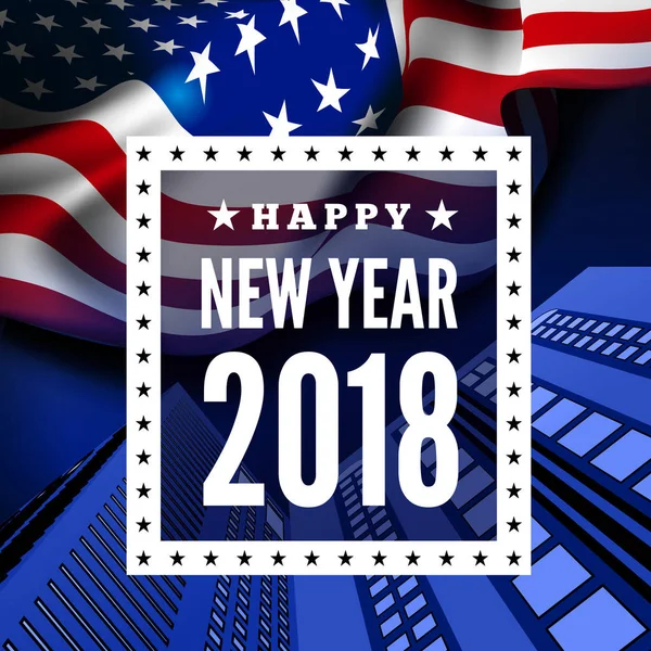 Grattis till de nya 2018 mot bakgrund av USA flagga. Vektor — Stock vektor