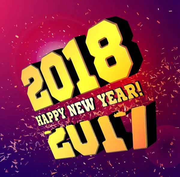 2017 の後に行く新しい年 2018年おめでとうございます。ベクトル粒子の爆発から離れて飛んで新年の番号. — ストックベクタ