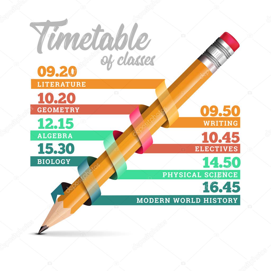 Timetable or timeline vector design template illustration with pencil