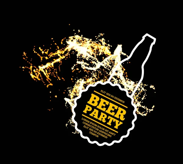 Fiesta de cerveza. Salpicadura de cerveza con burbujas sobre un fondo negro. Ilustración vectorial — Vector de stock