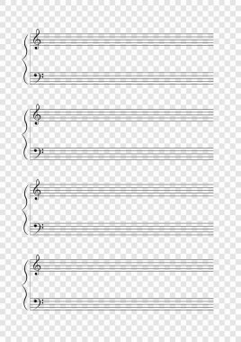 Damalı zemin üzerine boş A4 müzik notlar