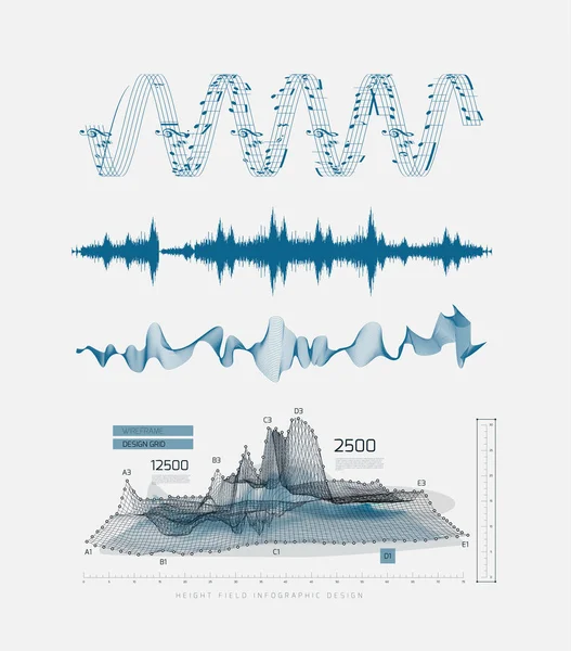 Muzyczne korektor graficzny, fale dźwiękowe, na jasnoszarym tle — Wektor stockowy