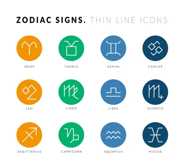 Segni zodiacali. Icone vettoriali a linea sottile — Vettoriale Stock